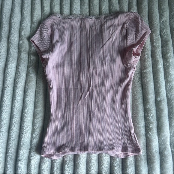 Womens XS Garage Myla Scoop Blush Pink Lace Detail Short Sleeve Top - Picture 4 of 6